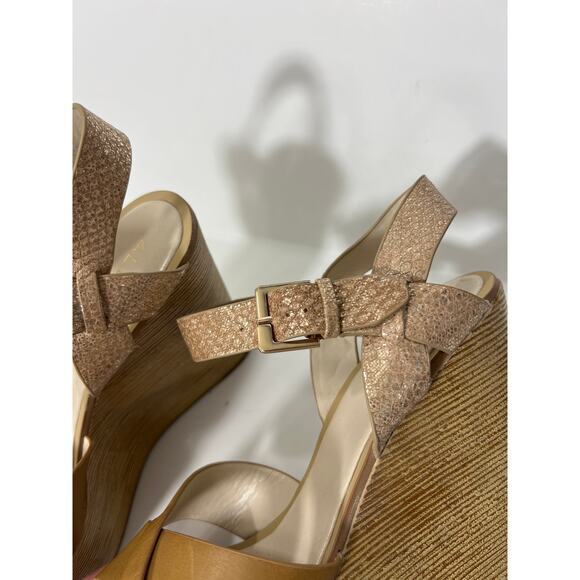 Aldo Regnano Platform Cognac Wedge Sandal Shoe US 9 / EUR 40 Spring - Picture 9 of 9